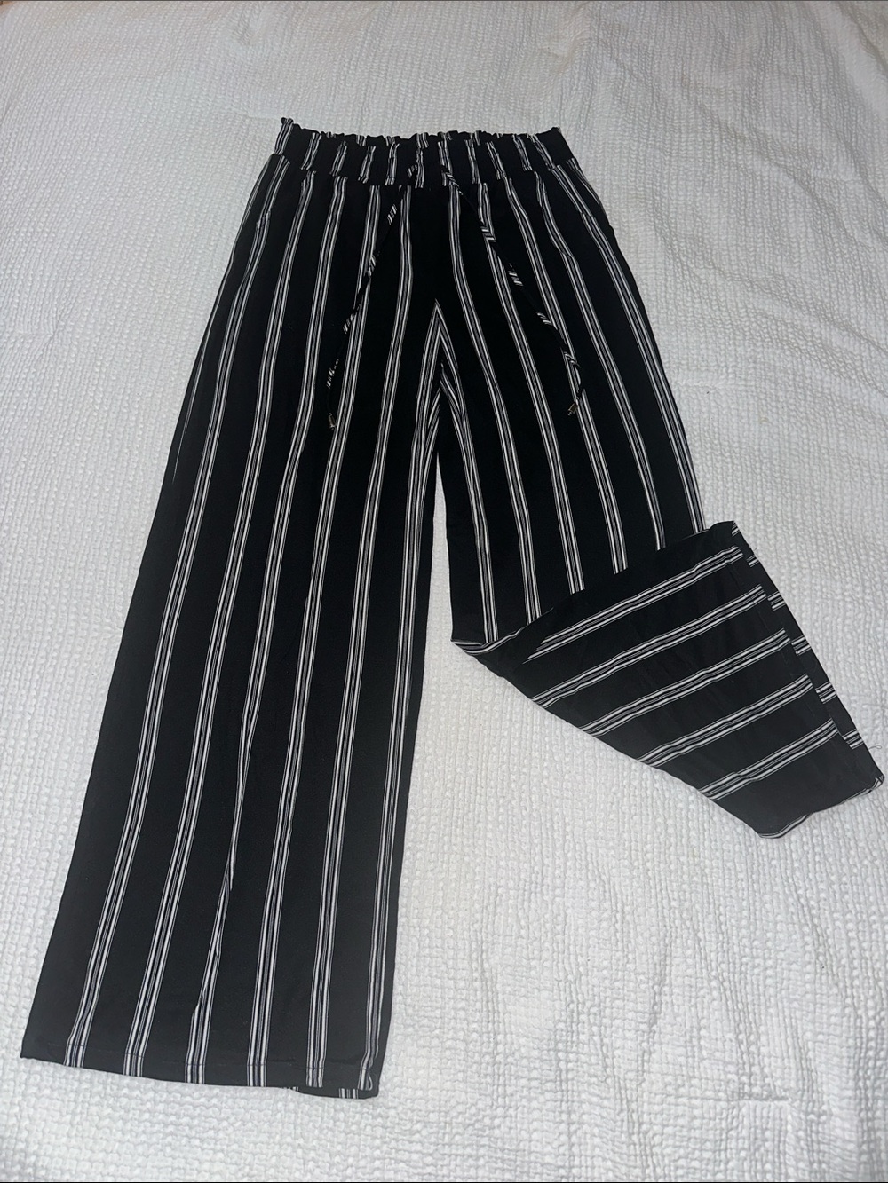 Joe B Black Wide Leg Pants with White Pinstripes